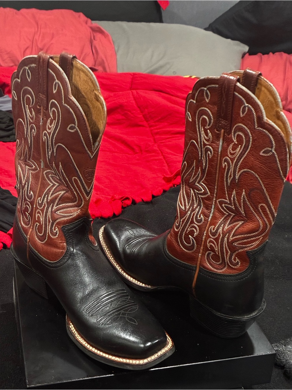 Ariat Black Foot Brown Embroidered Shaft Western Boots